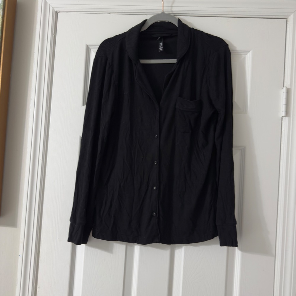 SKIMS Black Modal Button Front Pajama Top Size S Long Sleeve